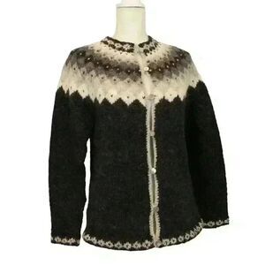 Authentic Icelandica 100% Wool Button Up Black and White Knit Cardigan Size S